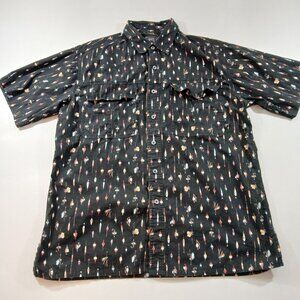 Vintage Short Sleeve Button-Up Shirt With Fishing Lure Print Size L